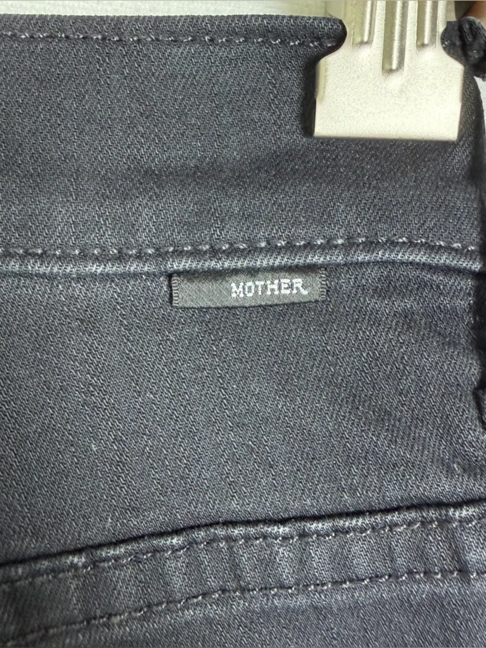 MOTHER The Insider Crop Step Fray Jeans Women Sz 24 Black High Rise Crop Flare